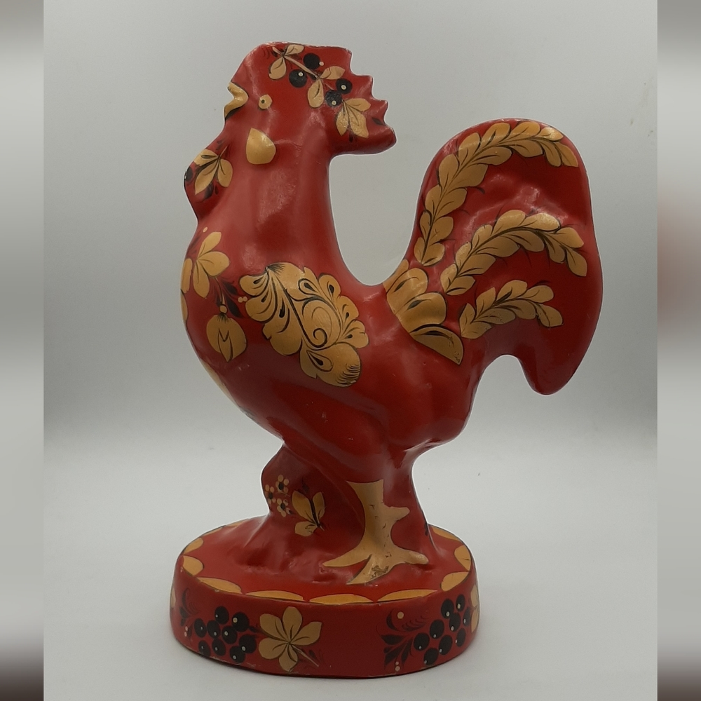 Handmade Hand Painted Red Rooster Paper Mache Vintage 10" Tall Farmhouse